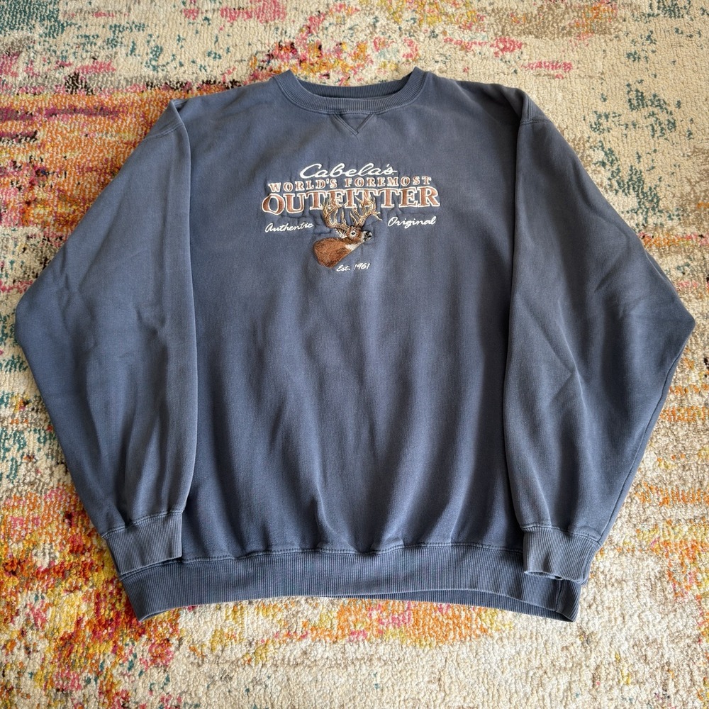 Vintage Y2K 2000s Cabela's Embroidered Deer Graphic Sweatshirt Blue LT